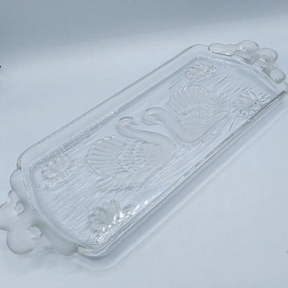 Vintage Mikasa Crystal Glass Tray w/Swan Lotus Design